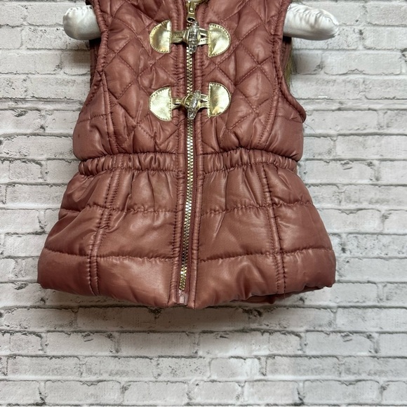 Little Lass Mauve Hooded Puffer Vest 3T Toddler Faux Fur Zipper Quilted - Picture 4 of 14